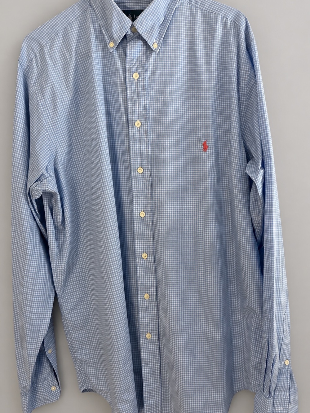 Polo by Ralph Lauren Light Blue Gingham Button-Down Shirt with Red Pony